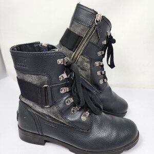 Sorel Emilie Conquest Waterproof Leather Side zip Boots Womens Sz 5 Black